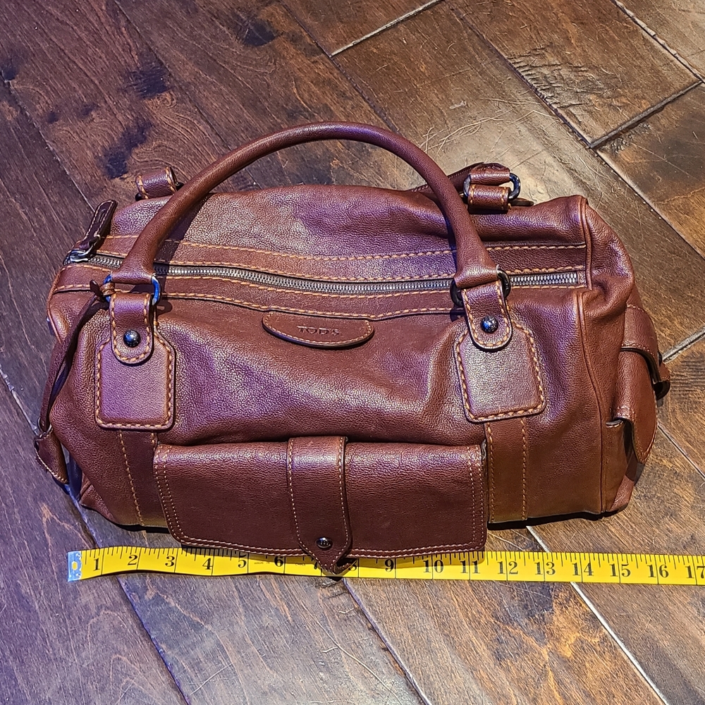 Tod's Textured Calfskin Leather Handbag Brown